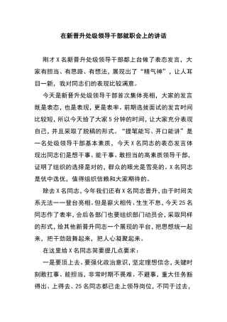 在新晋升处级领导干部就职会上的讲话