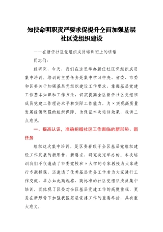 在新任社区党组织成员培训班上的讲话