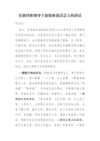 在新任职领导干部集体谈话会上的讲话