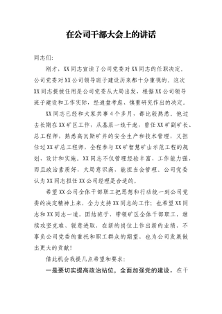 在宣布公司干部任职大会上的讲话