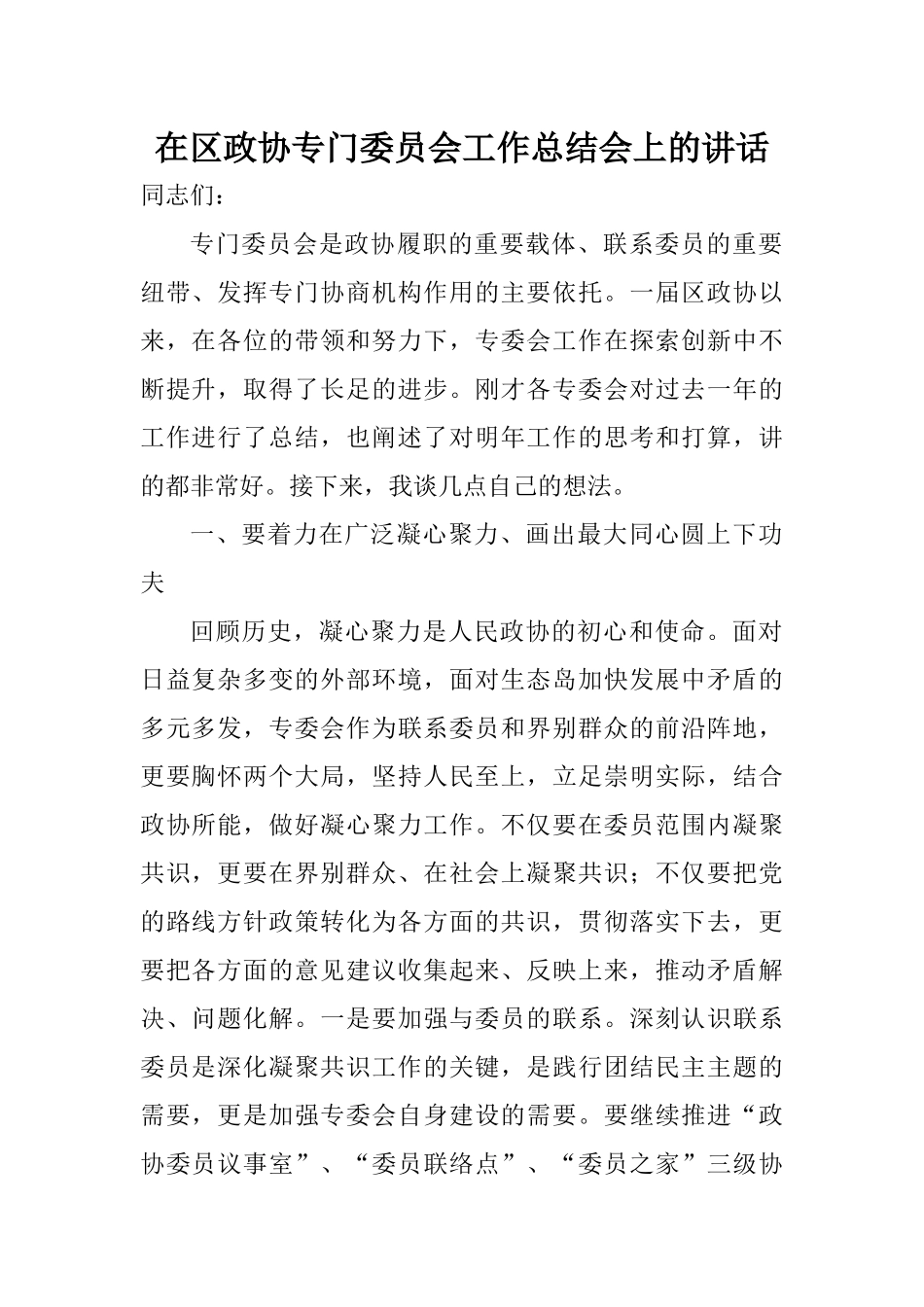 在区政协专门委员会工作总结会上的讲话_第1页