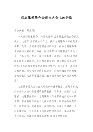 在志愿者联合会成立大会上的讲话