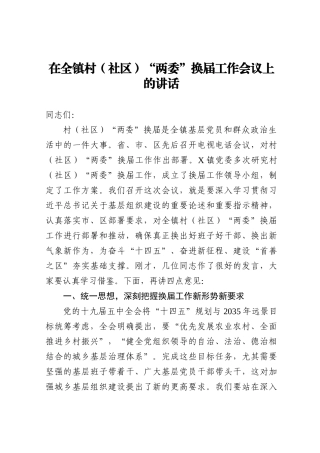 在全镇村（社区）“两委”换届工作会议上的讲话(1)