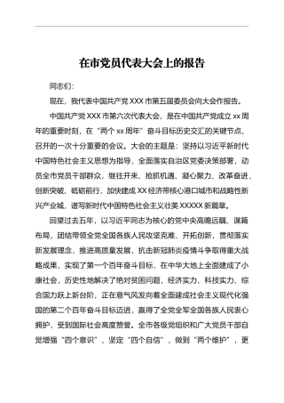 在市党员代表大会上的报告