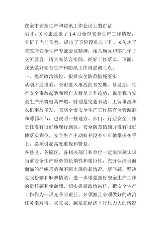 在全市安全生产和防汛工作会议上的讲话