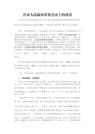 在市人民政府常务会议上的讲话
