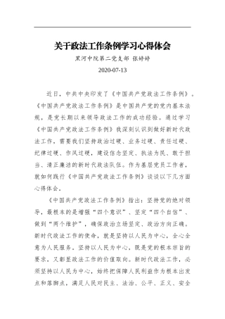 张婷婷：关于政法工作条例学习心得体会