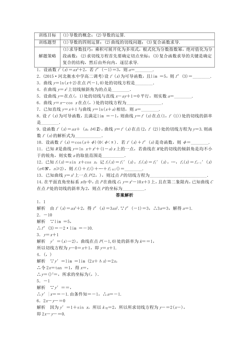 （江苏专用）高考数学 专题3  导数及其应用 17 导数的概念及运算 理-人教版高三数学试题_第1页