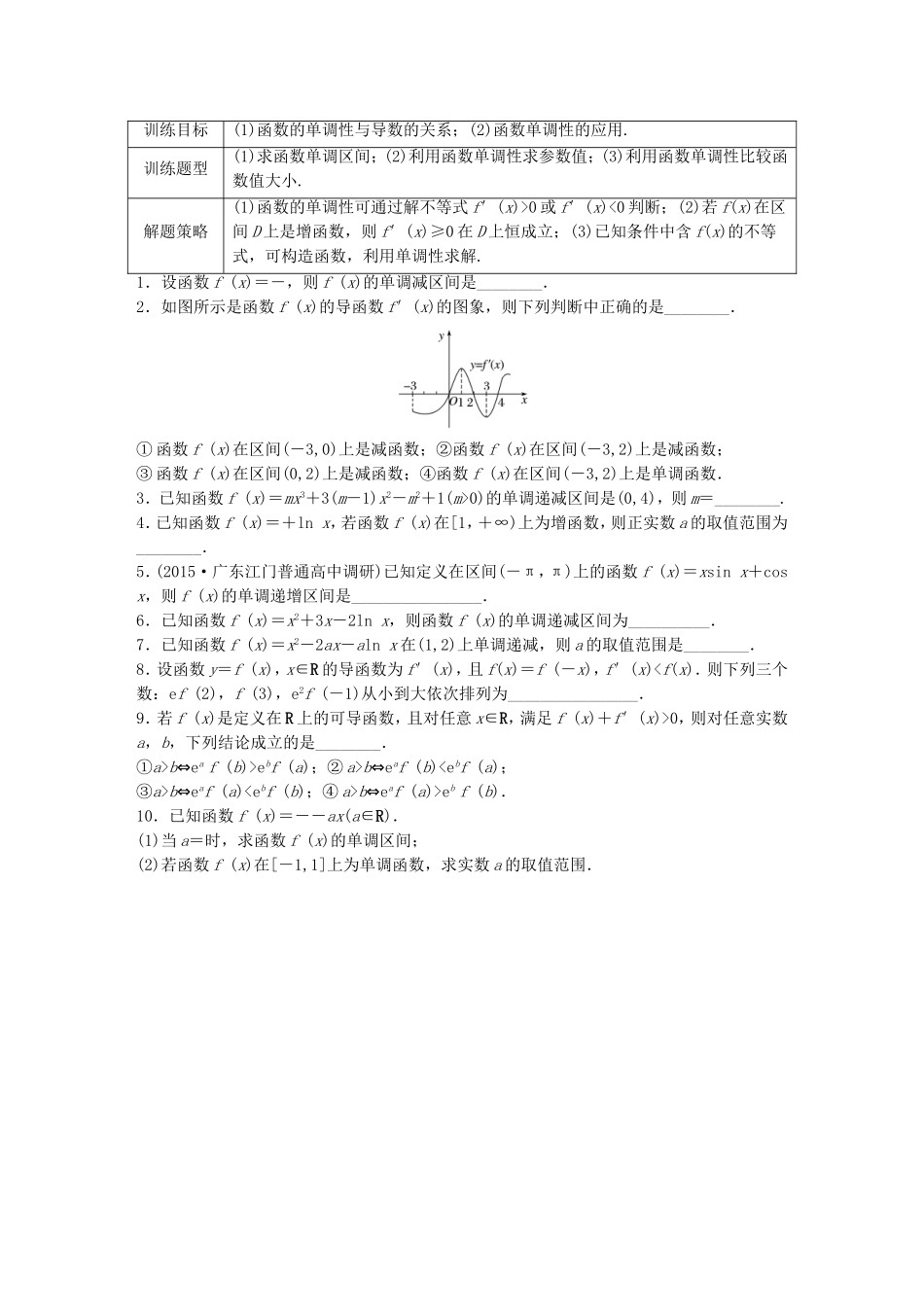 （江苏专用）高考数学 专题3  导数及其应用 18 用导数研究函数的单调性 理-人教版高三数学试题_第1页