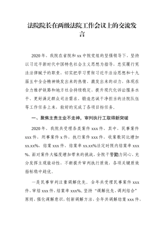 政法：法院院长在两级法院工作会议上的交流发言