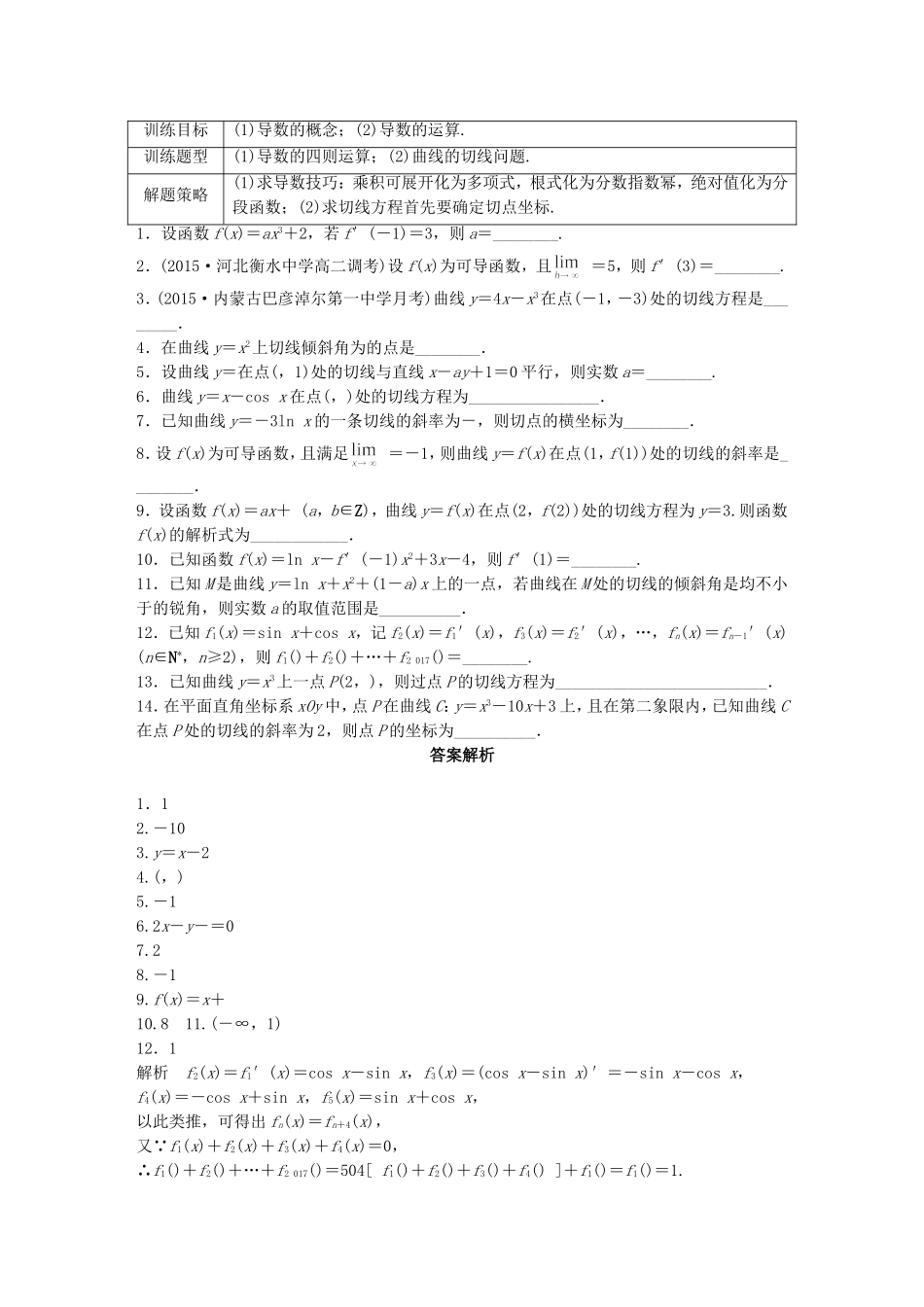 （江苏专用）高考数学 专题3 导数及其应用 17 导数的概念及运算 文-人教版高三数学试题_第1页