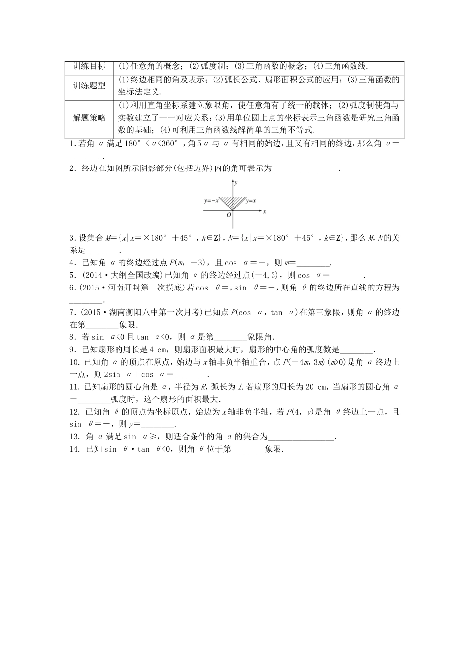 （江苏专用）高考数学 专题4 三角函数、解三角形 24 三角函数的概念 文-人教版高三数学试题_第1页