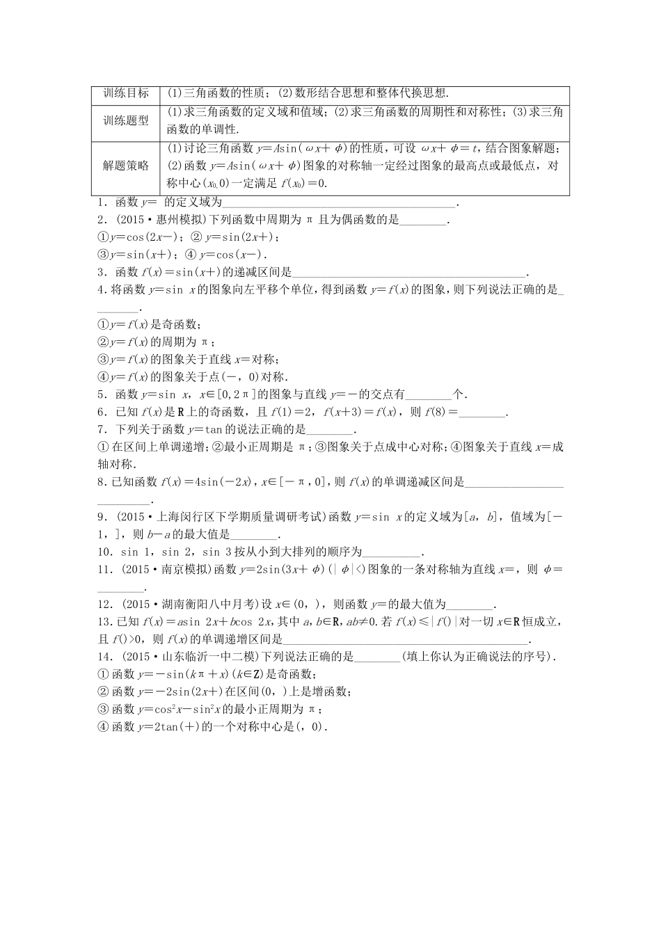 （江苏专用）高考数学 专题4 三角函数、解三角形 27 三角函数的性质 文-人教版高三数学试题_第1页