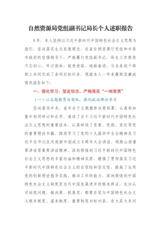 自然资源局党组副书记局长个人述职报告