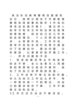 政法队伍教育整顿自查报告