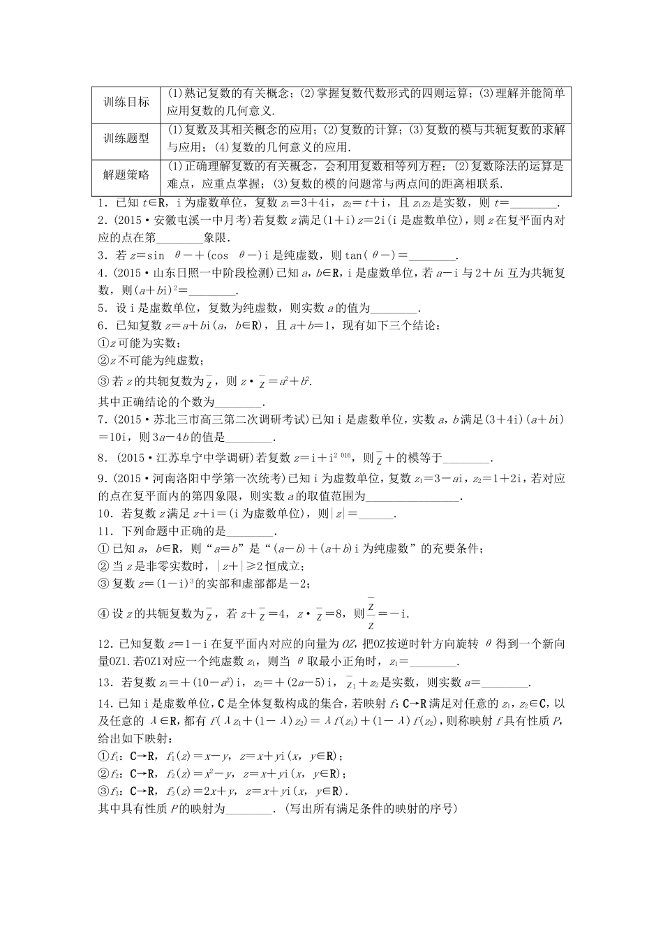（江苏专用）高考数学 专题11 算法、复数、推理与证明 91 复数 理-人教版高三数学试题_第1页