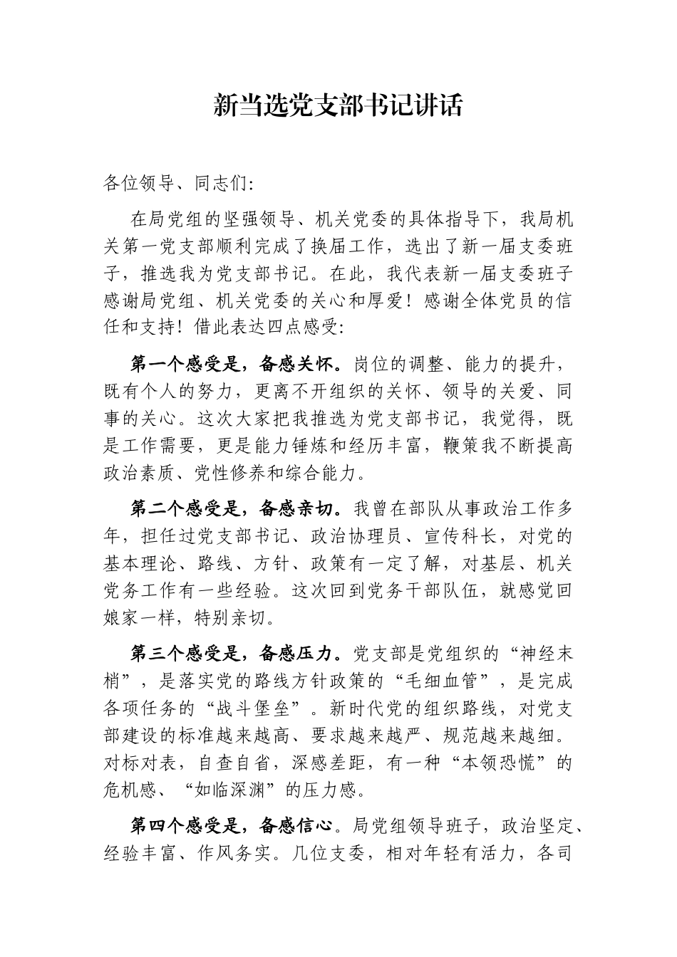 组织：新当选党支部书记讲话_第1页