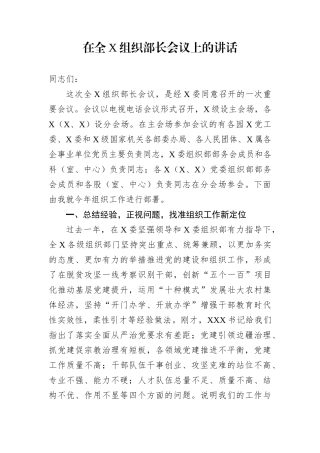 组织：组织部长在全X组织部长会议上的讲话