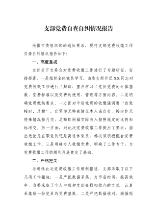支部党费自查自纠情况报告