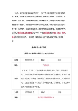 中共党史大事记简表参考