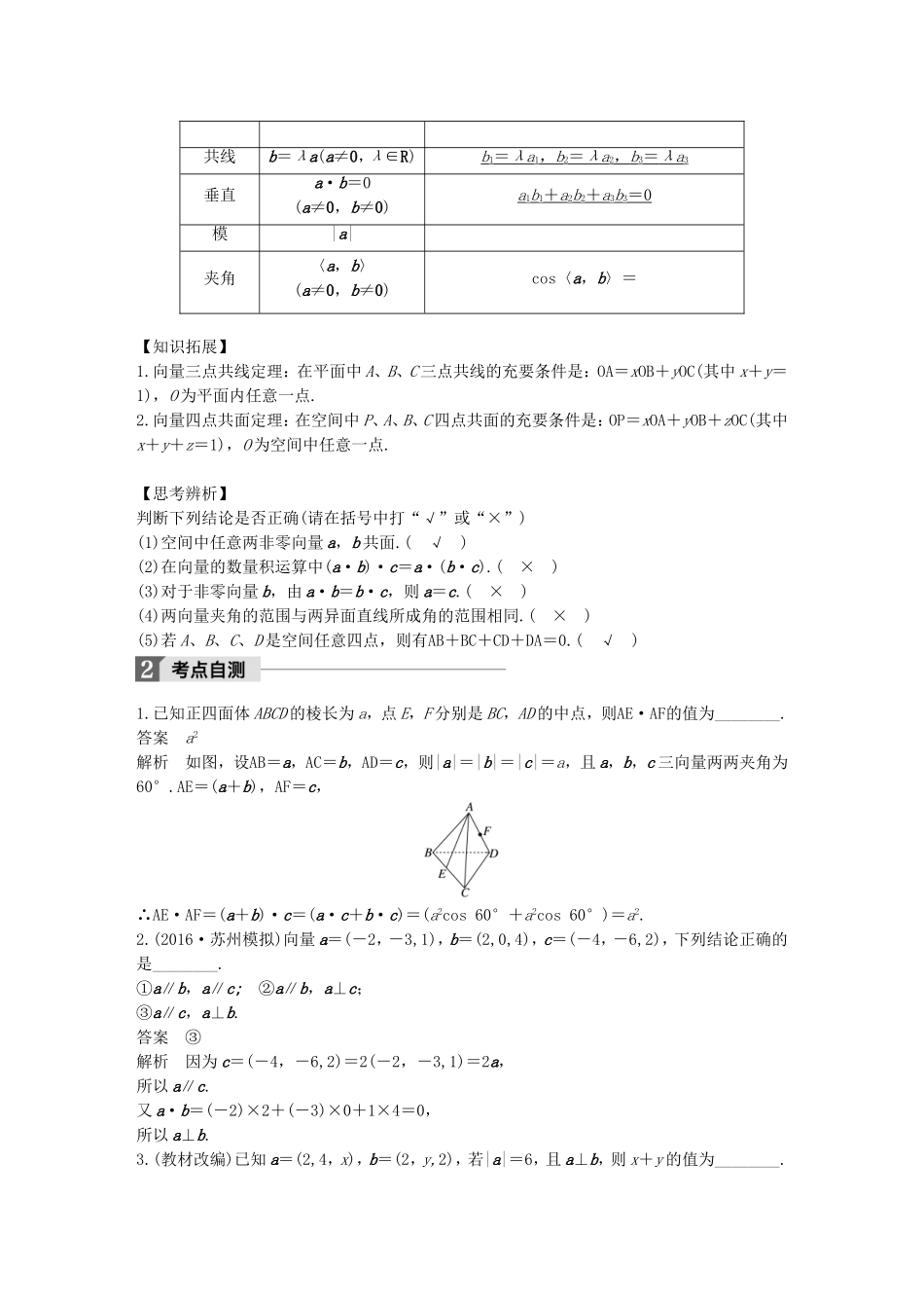 （江苏专用）高考数学大一轮复习 第八章 立体几何与空间向量 8.5 空间向量及其运算教师用书 理 苏教版-苏教版高三全册数学试题_第2页