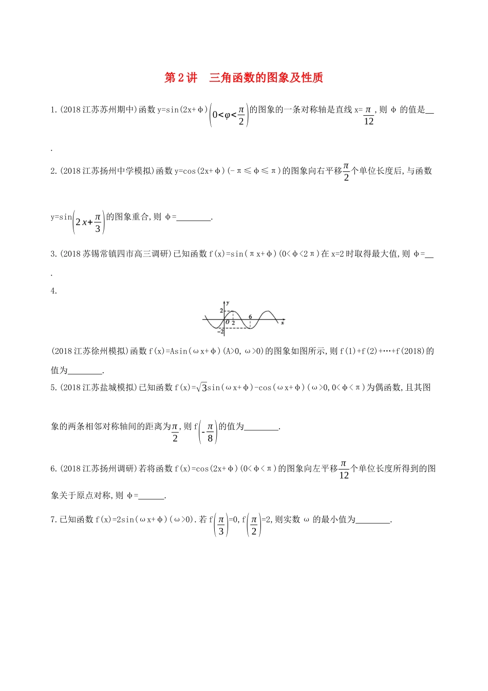 （江苏专用）高考数学二轮复习 专题一 三角函数和平面向量 第2讲 三角函数的图象及性质冲刺提分作业-人教版高三数学试题_第1页