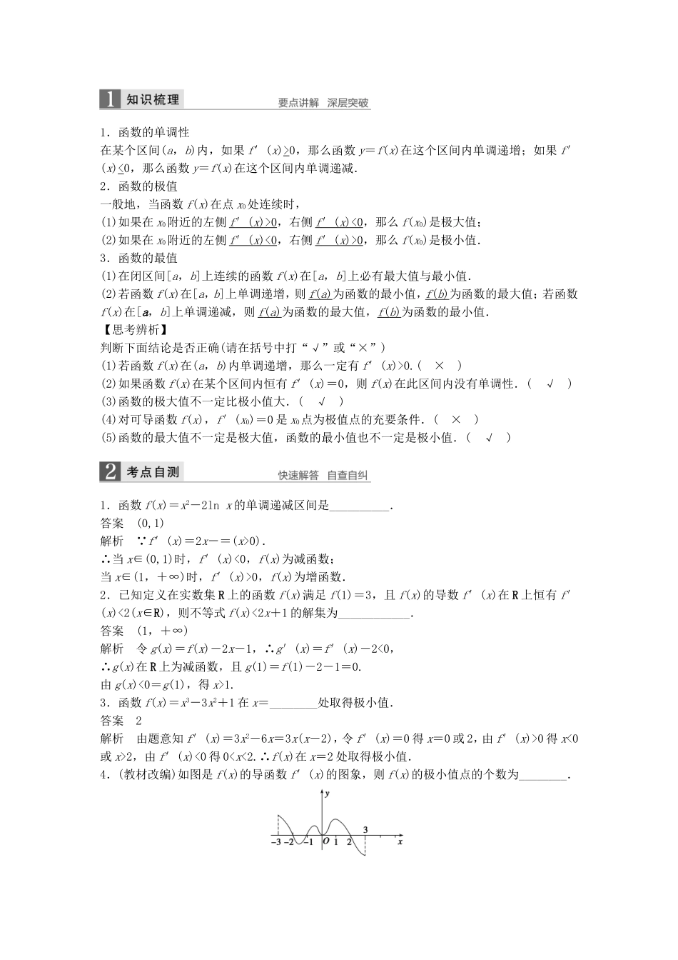 （江苏专用）高考数学一轮复习 第三章 导数及其应用 3.2 导数的应用 理-人教版高三数学试题_第1页