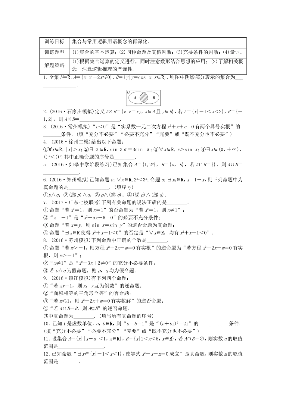 （江苏专用）高考数学专题复习 专题1 集合与常用逻辑用语 第5练 集合与常用逻辑用语综合练练习 理-人教版高三数学试题_第1页