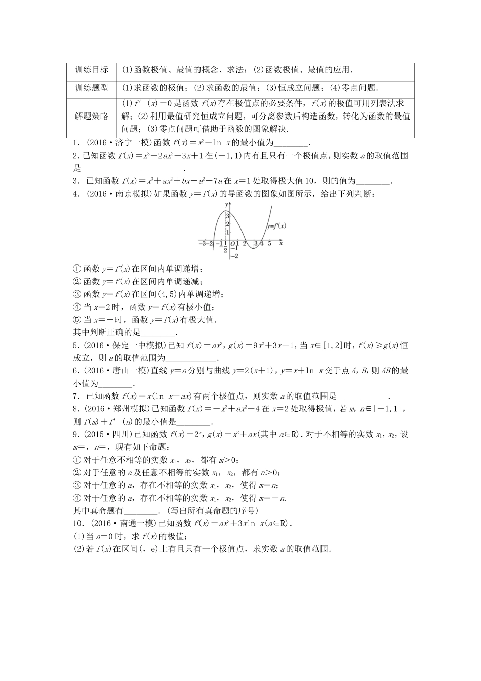 （江苏专用）高考数学专题复习 专题3 导数及其应用 第19练 导数的极值与最值练习 理-人教版高三数学试题_第1页