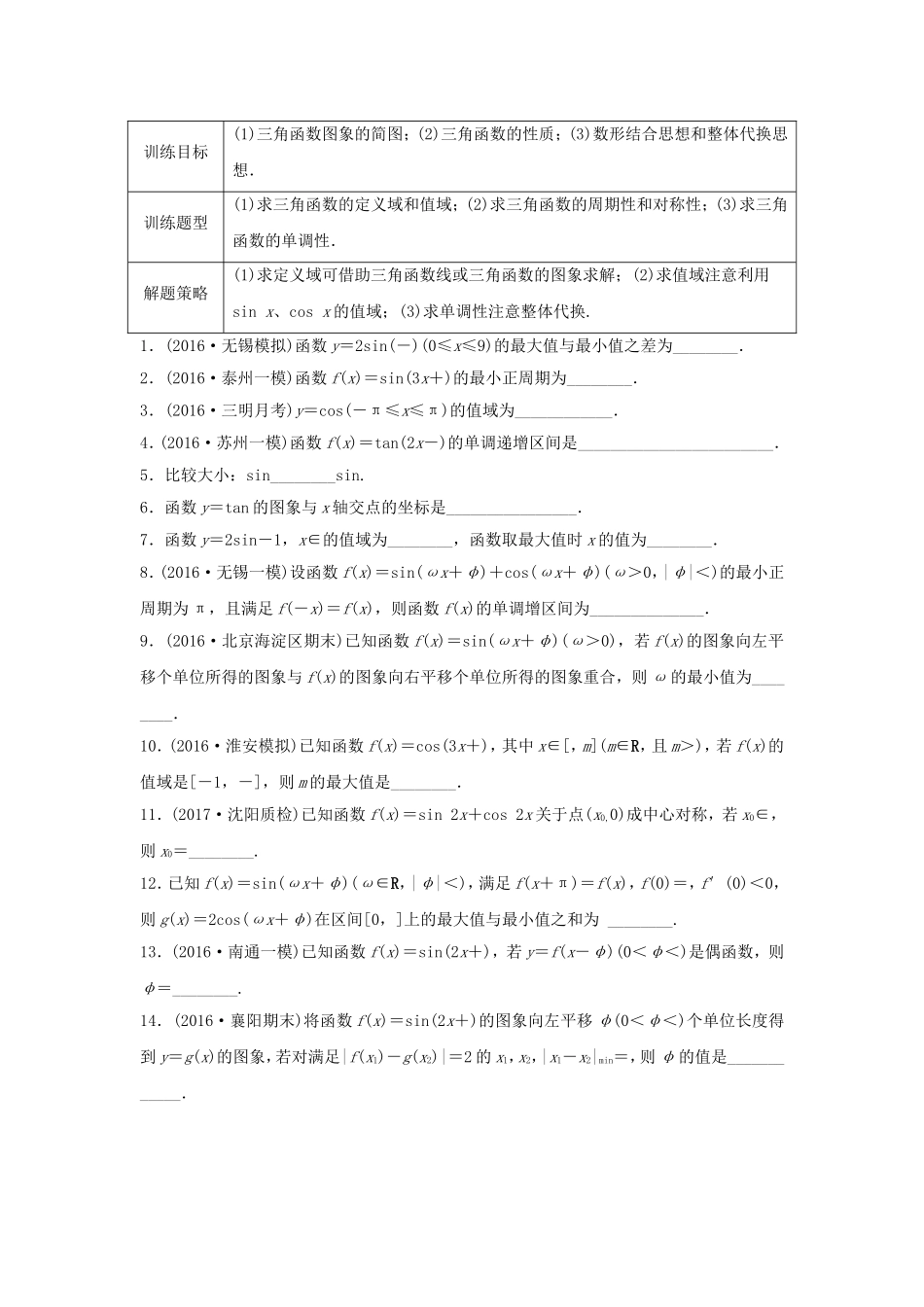（江苏专用）高考数学专题复习 专题4 三角函数、解三角形 第26练 三角函数的图像与性质练习 理-人教版高三数学试题_第1页