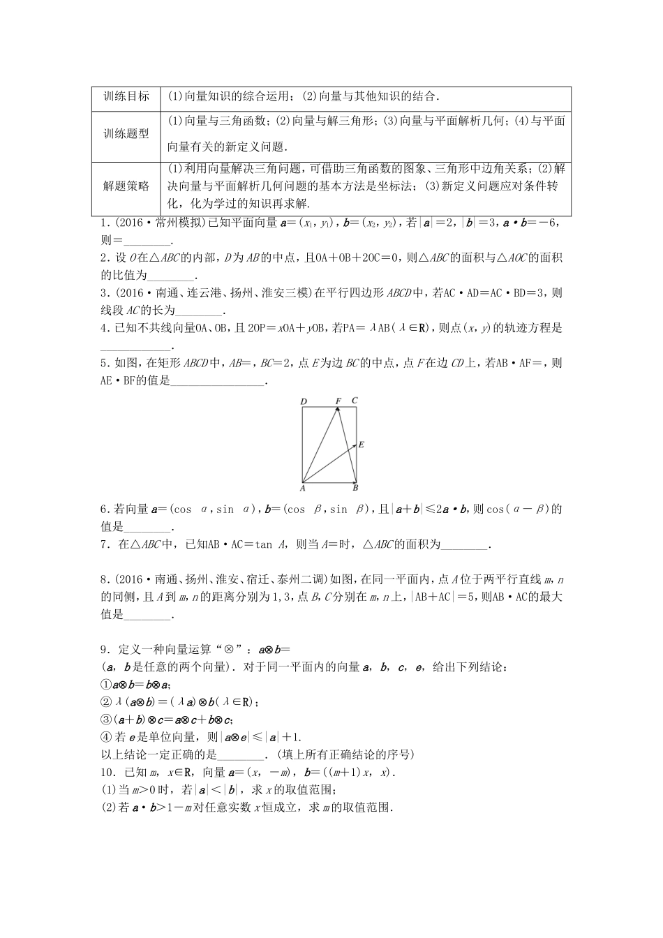 （江苏专用）高考数学专题复习 专题5 平面向量 第33练 平面向量综合练练习 文-人教版高三数学试题_第1页
