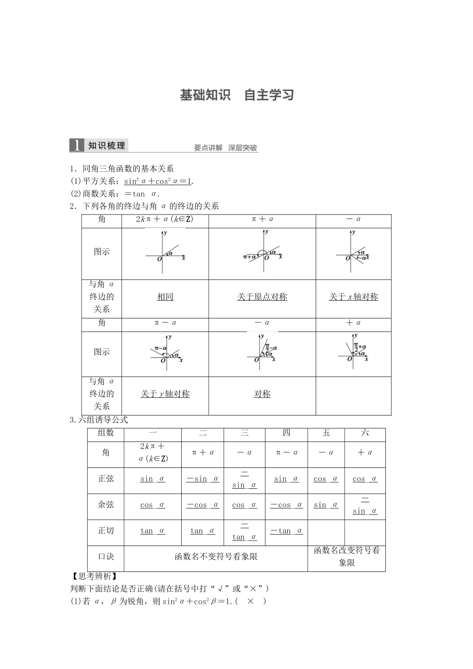 （江苏专用）高考数学一轮复习 第四章 三角函数、解三角形 4.2 同角三角函数基本关系式及诱导公式 理-人教版高三数学试题_第1页