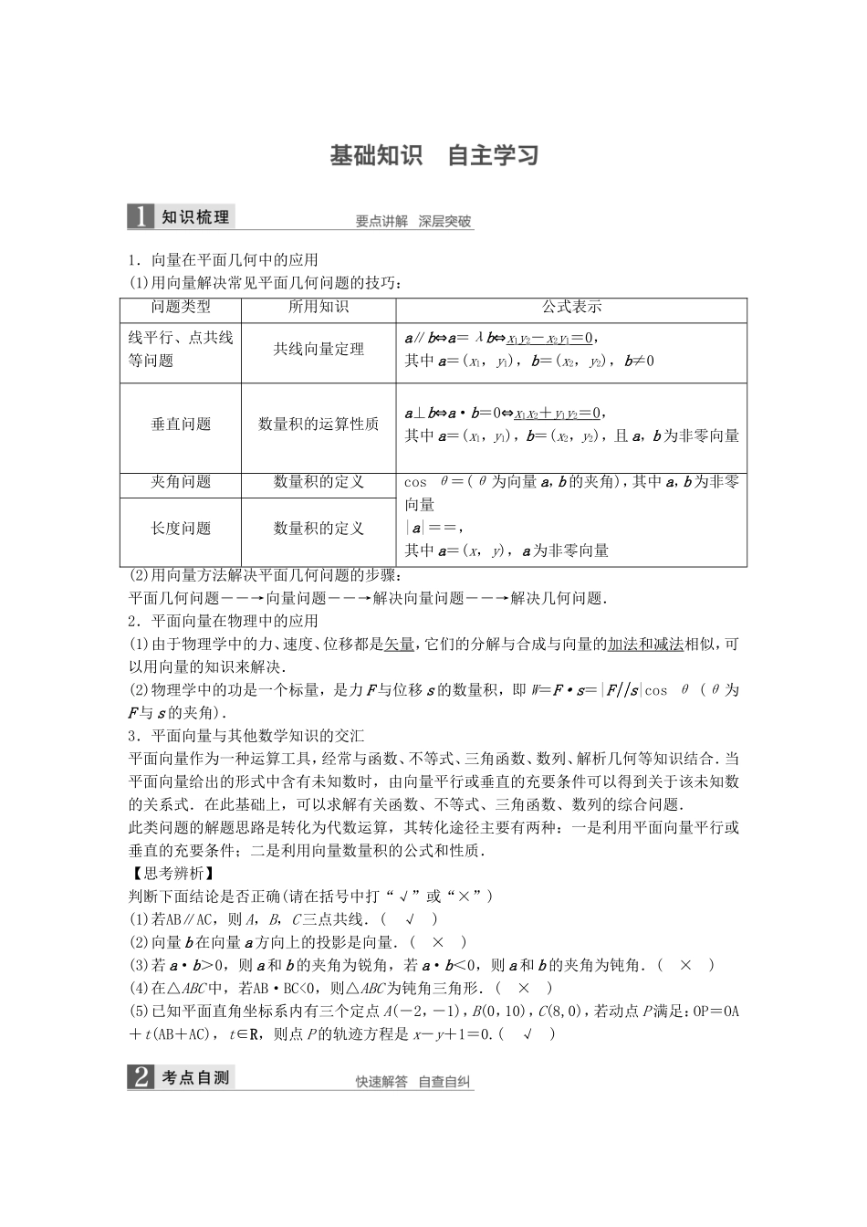 （江苏专用）高考数学一轮复习 第五章 平面向量 5.4 平面向量应用举例 理-人教版高三数学试题_第1页