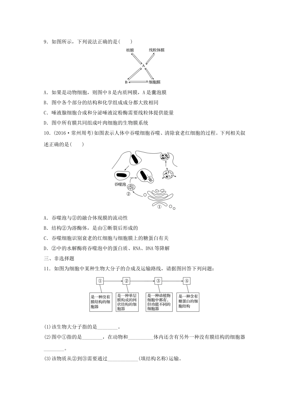（江苏专用）高考生物 重难点突破强化练 第10练 利用灵活的形式突破生物膜之间的关系 新人教版-新人教版高三生物试题_第3页