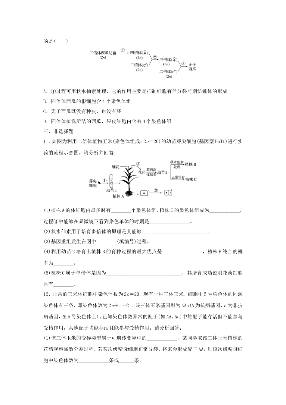 （江苏专用）高考生物 重难点突破强化练 第48练 聚焦杂交育种、诱变育种、单倍体育种和多倍体育种 新人教版-新人教版高三生物试题_第3页