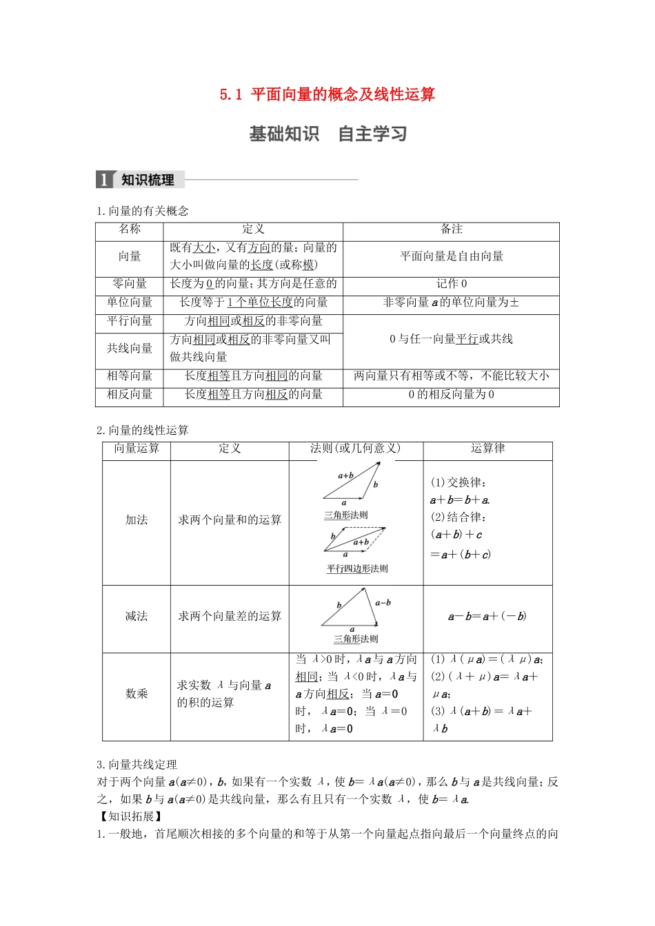 （江苏专用）高考数学大一轮复习 第五章 平面向量 5.1 平面向量的概念及线性运算教师用书 文 苏教版-苏教版高三全册数学试题_第1页