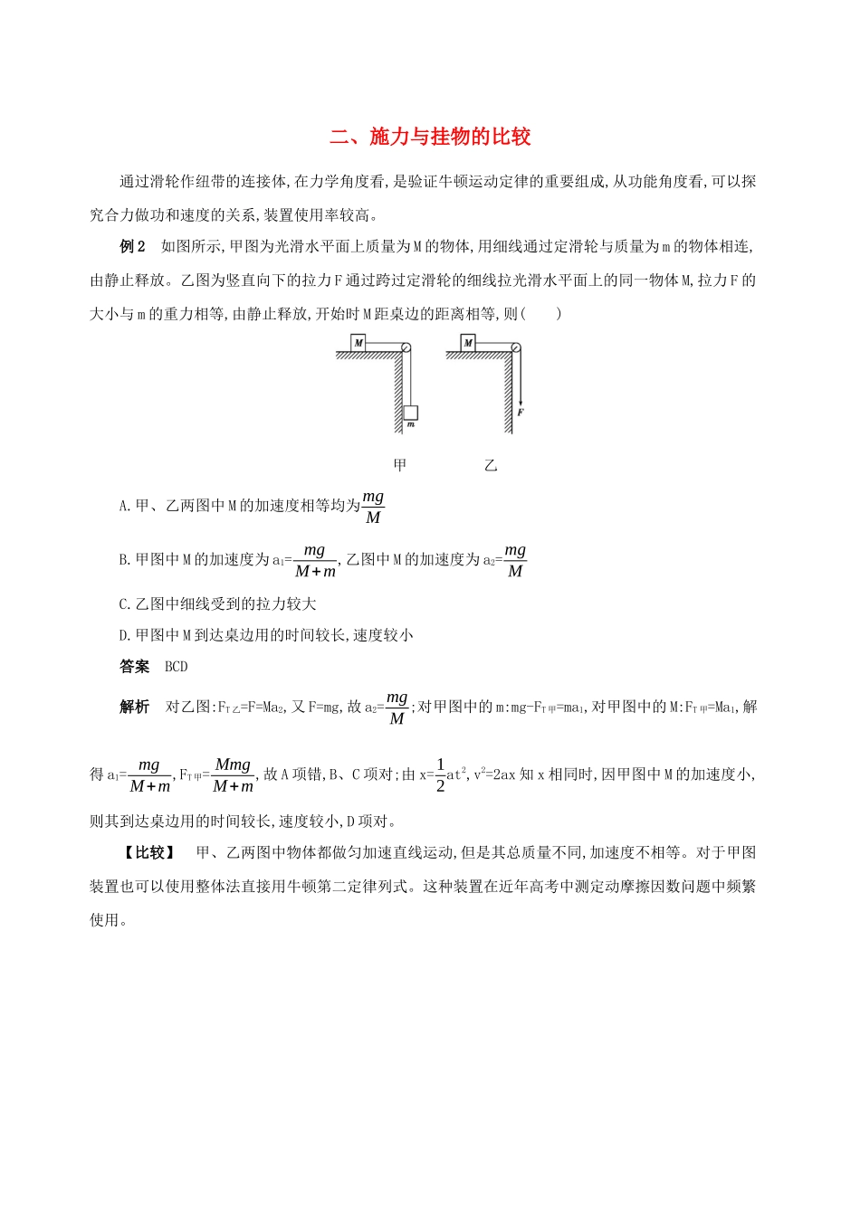（江苏专用）高考物理三轮冲刺 第二篇 中档题防错 二 施力与挂物的比较-人教版高三物理试题_第1页