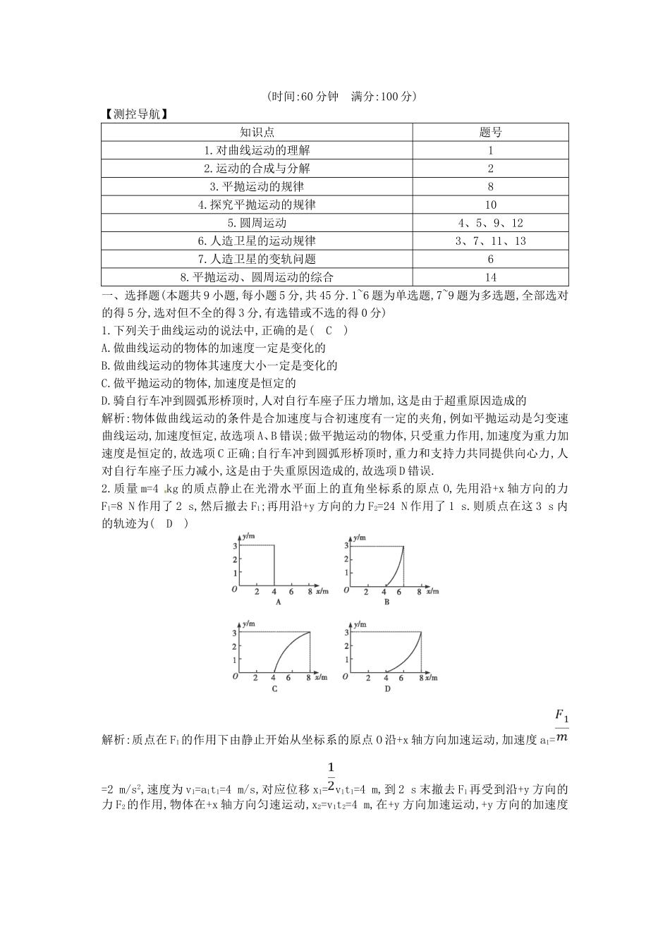（测控导航）高考物理一轮 第四章《曲线运动 万有引力与航天》基础知能提升检测试题 新人教版_第1页