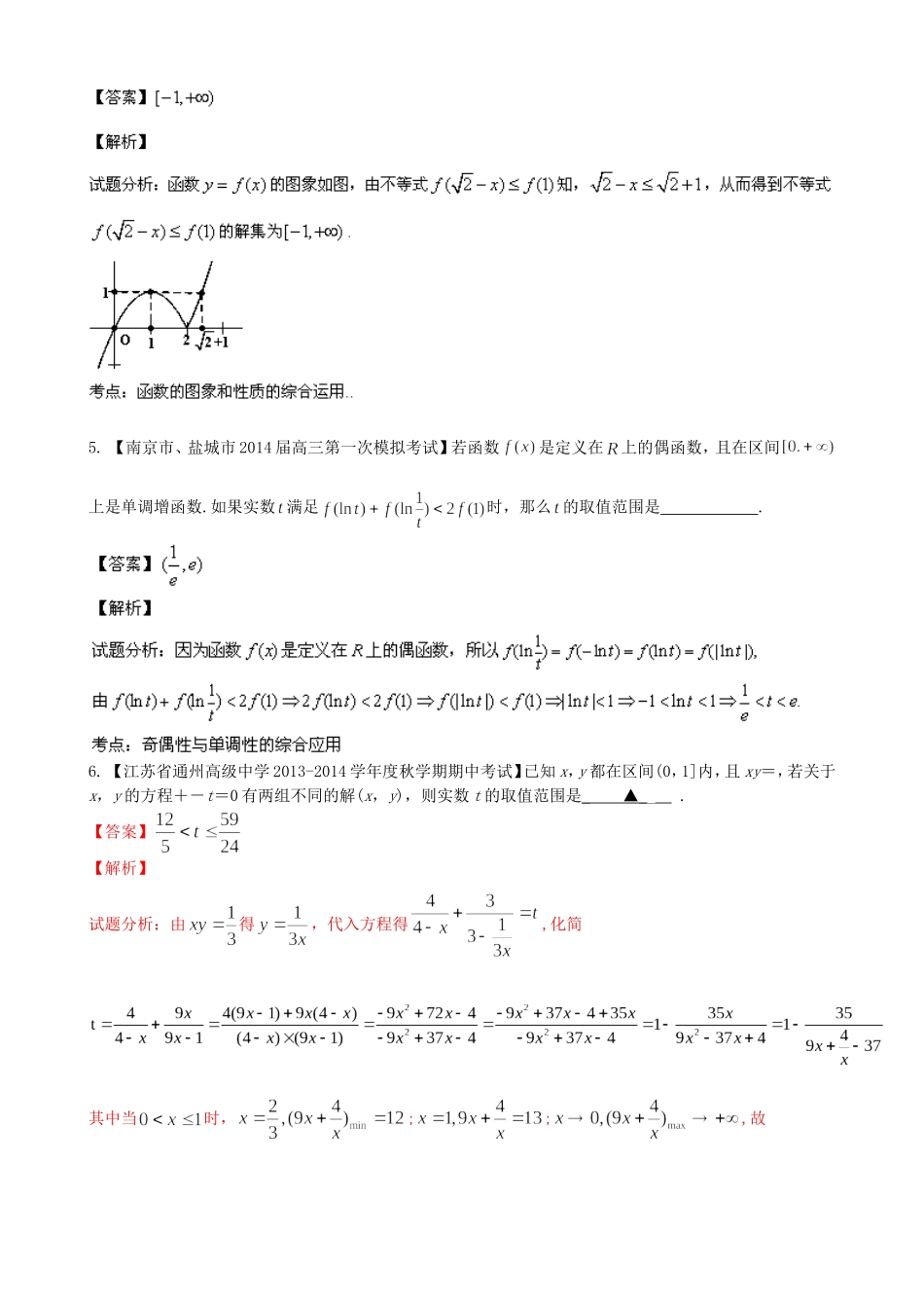 （江苏版 第03期）高三数学 名校试题分省分项汇编 专题02 函数 理_第2页