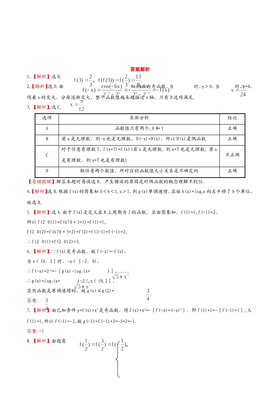 （湖北专供）高考数学二轮专题复习 2.1函数的图象与性质辅导与训练检测卷 文_第3页