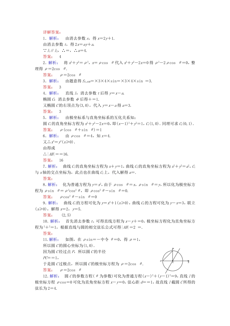 （江西卷）高考数学二轮专题复习与测试练习题 坐标系与参数方程 文_第2页