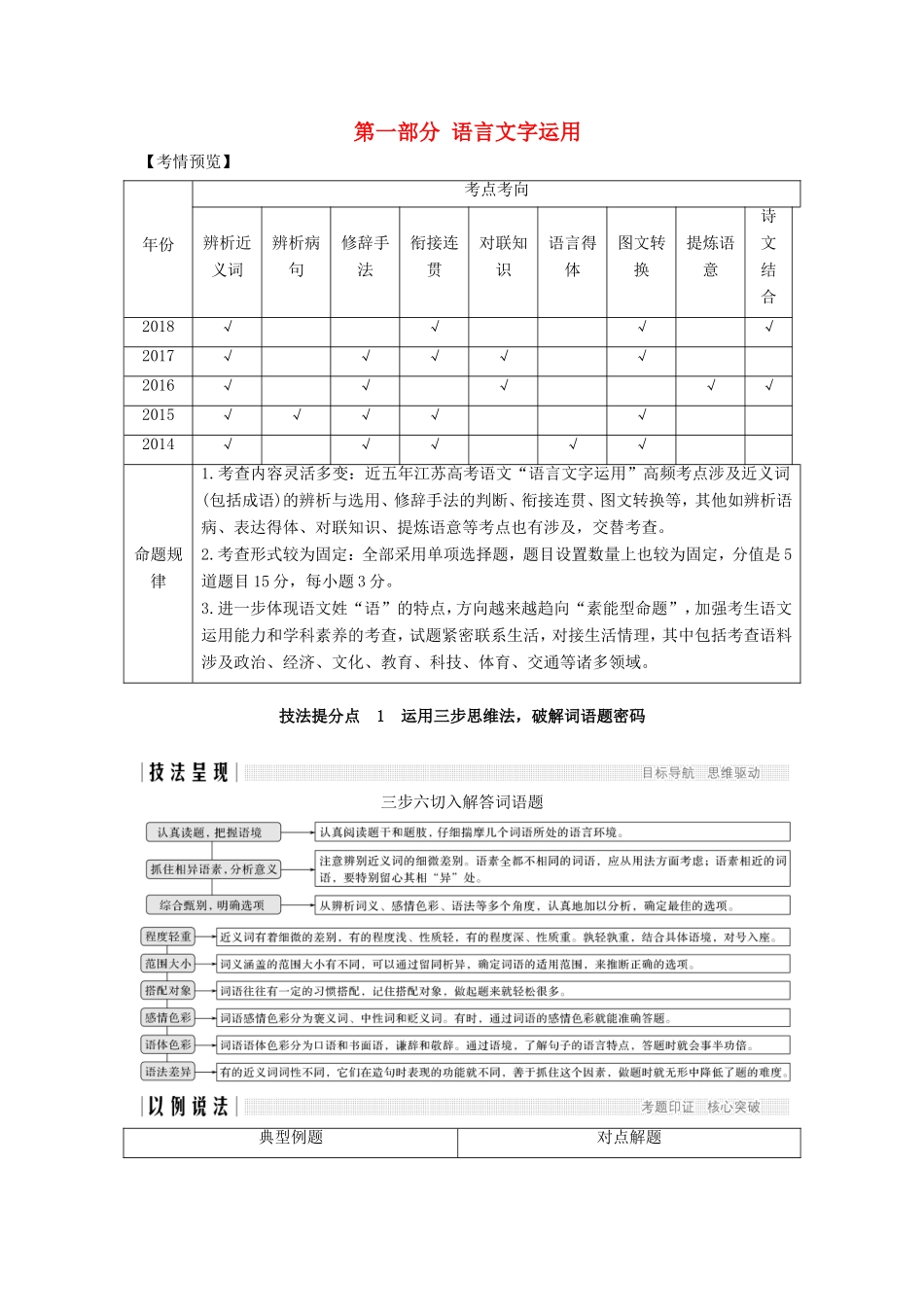 （江苏专用）高考语文二轮培优 第一部分 语言文字运用 技法提分点1 运用三步思维法，破解词语题密码-人教版高三全册语文试题_第1页