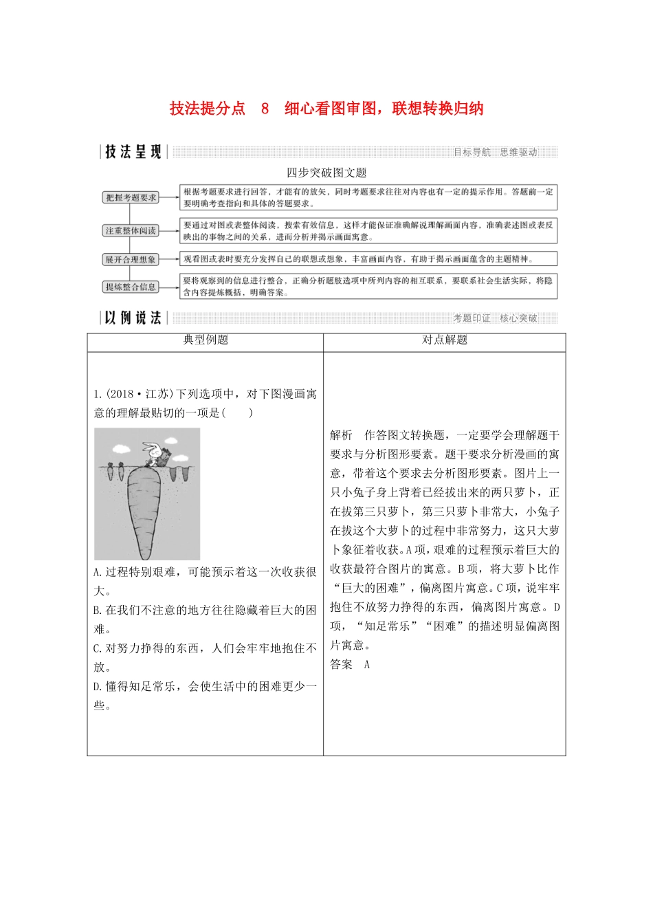 （江苏专用）高考语文二轮培优 第一部分 语言文字运用 技法提分点8 细心看图审图，联想转换归纳-人教版高三全册语文试题_第1页