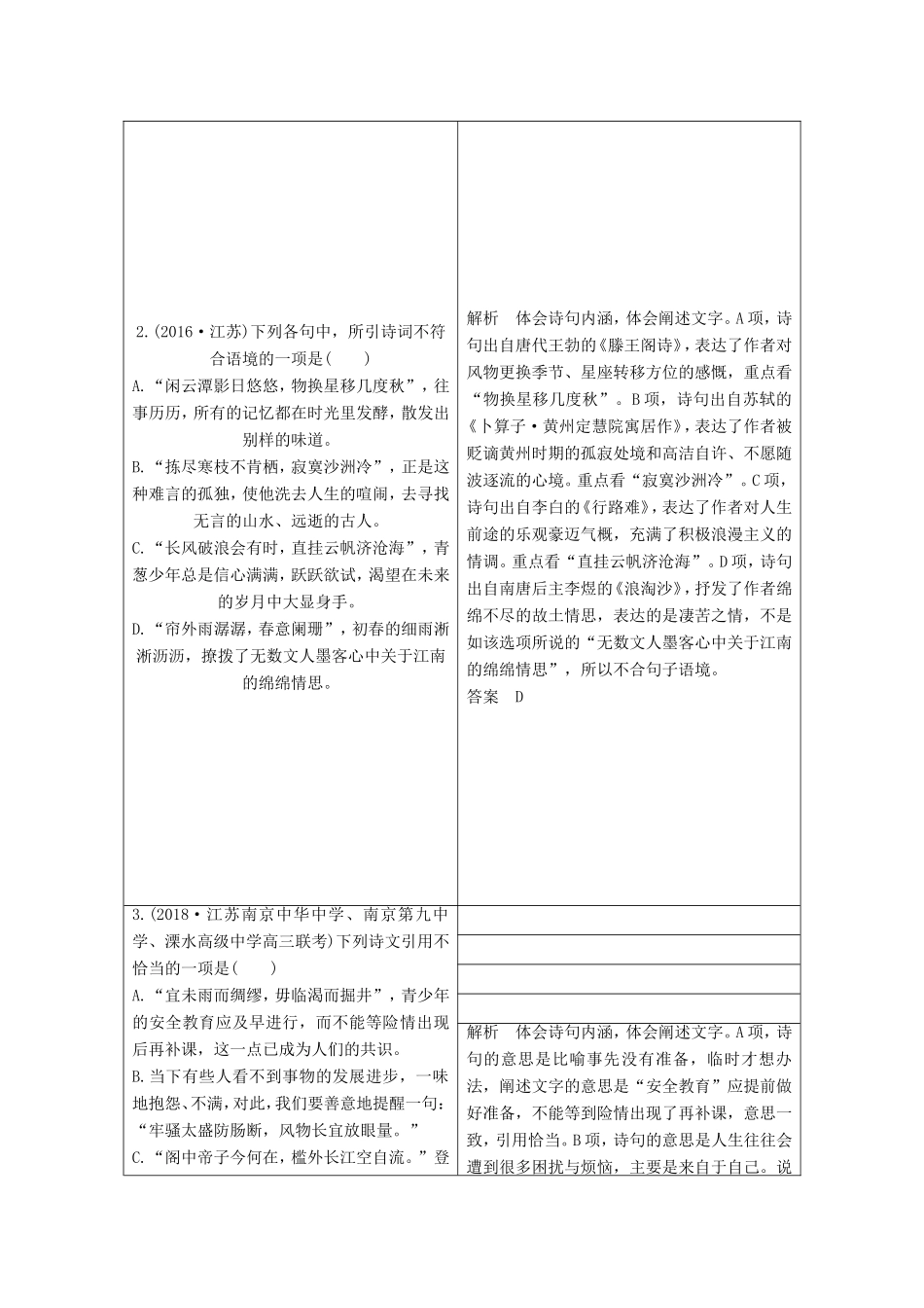 （江苏专用）高考语文二轮培优 第一部分 语言文字运用 技法提分点9 理解诗句内涵，破解诗文结合-人教版高三全册语文试题_第2页