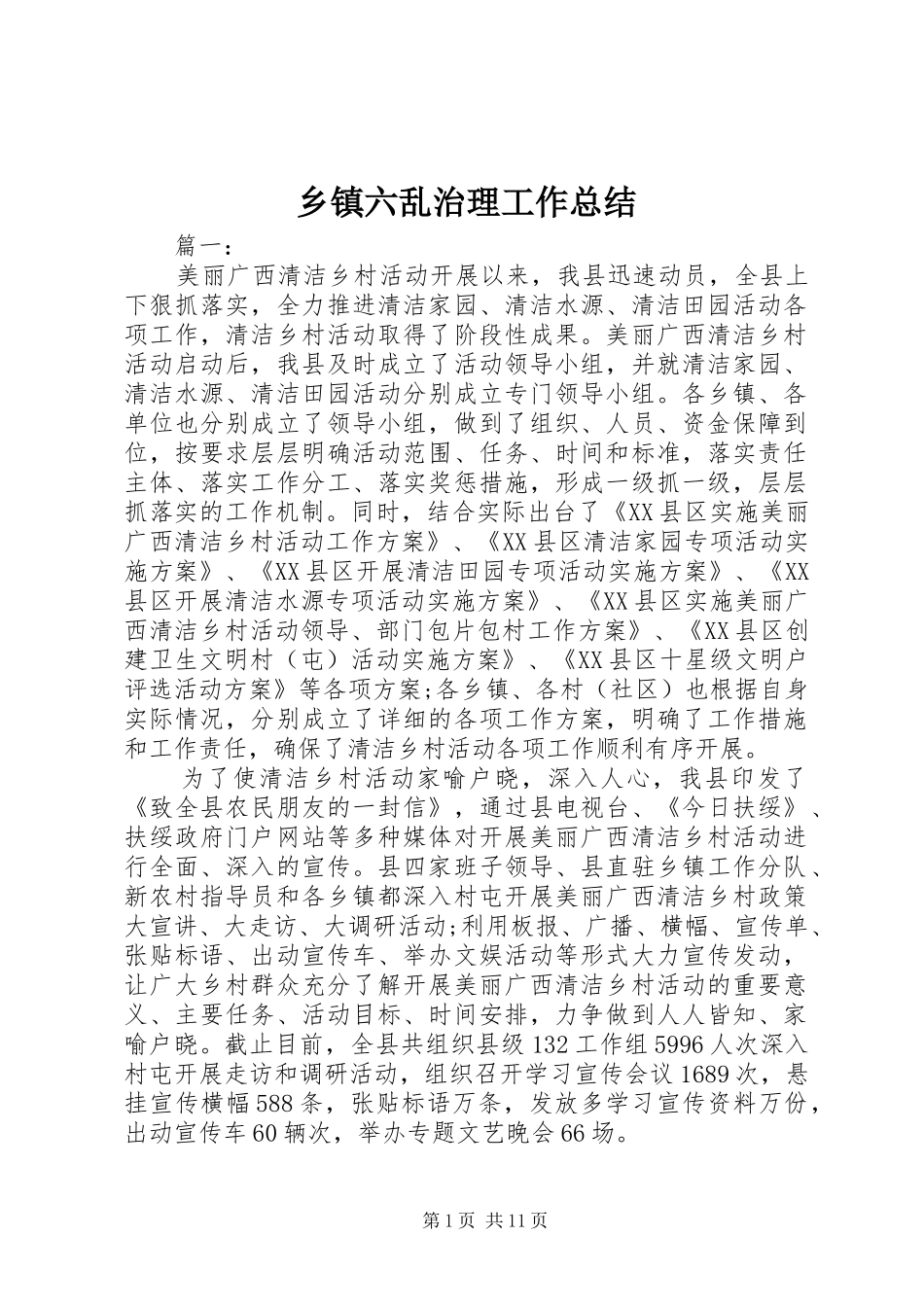 2024年乡镇六乱治理工作总结_第1页