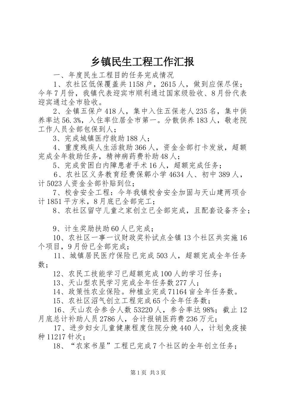 2024年乡镇民生工程工作汇报_第1页