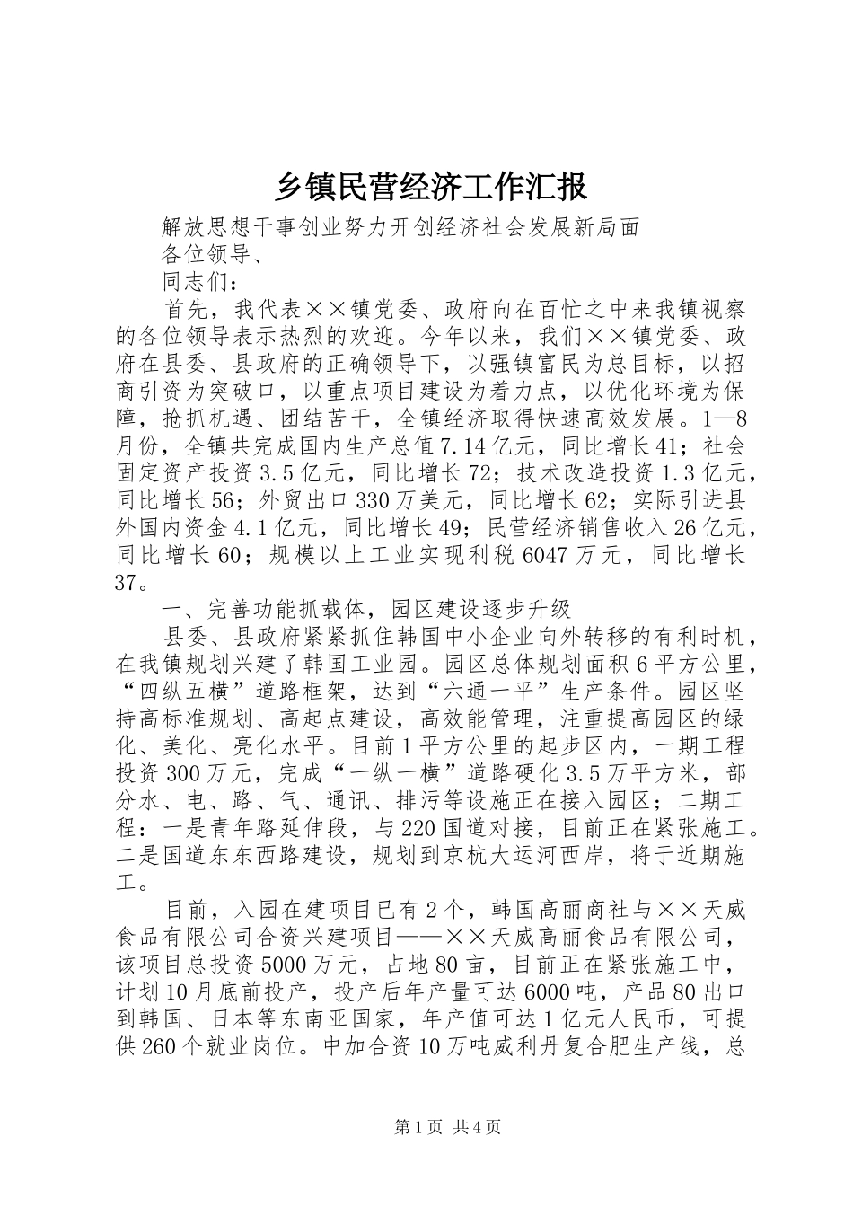 2024年乡镇民营经济工作汇报_第1页