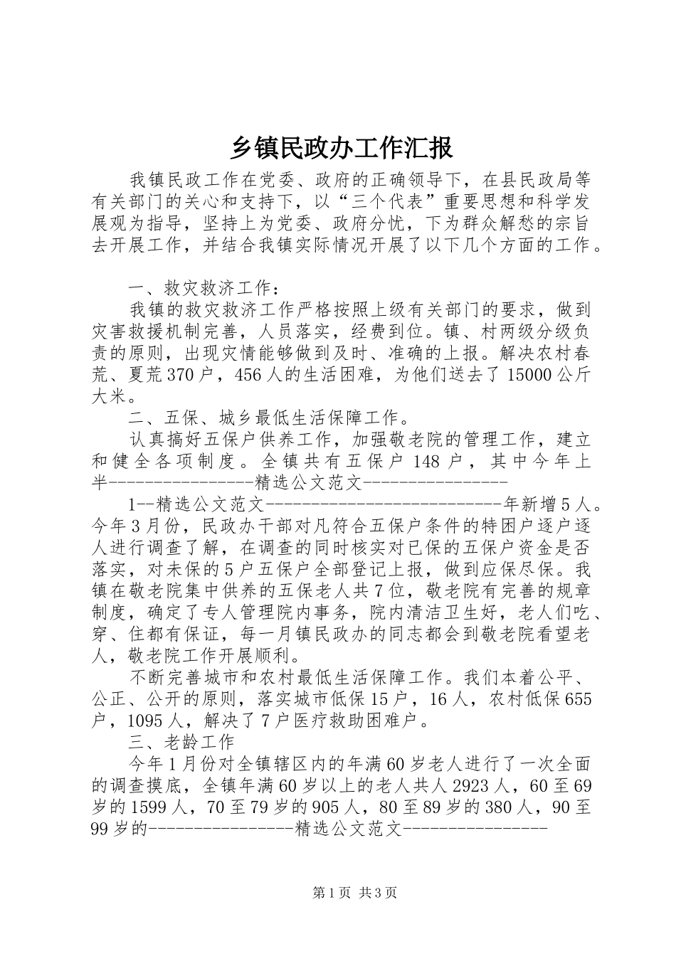 2024年乡镇民政办工作汇报_第1页
