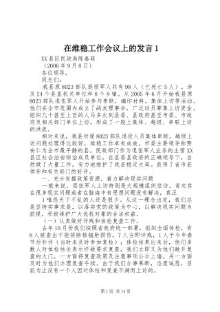 2024年在维稳工作会议上的讲话