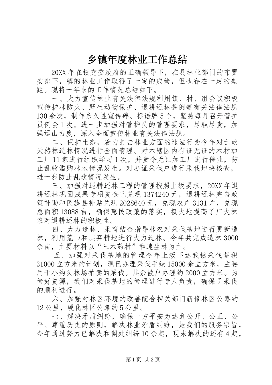 2024年乡镇年度林业工作总结_第1页